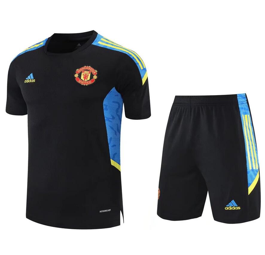 2021/22 Manchester United Black Blue Training Kits Shirt with Shorts